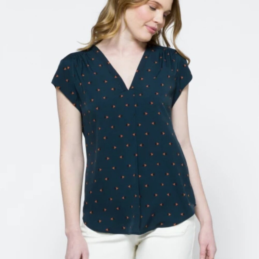 FUN2FUN Lillian Tie Sleeve Blouse - Navy, Large